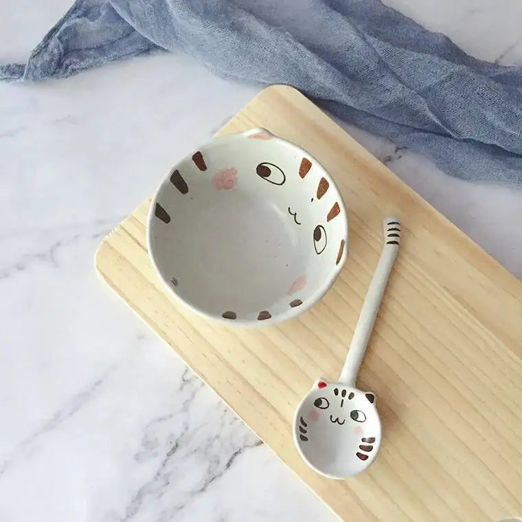 Jingdezhen Hand-painted Cute Cat Ceramic Spoon Cartoon Dessert Spoon Eco-friendly Tableware Oasis Select