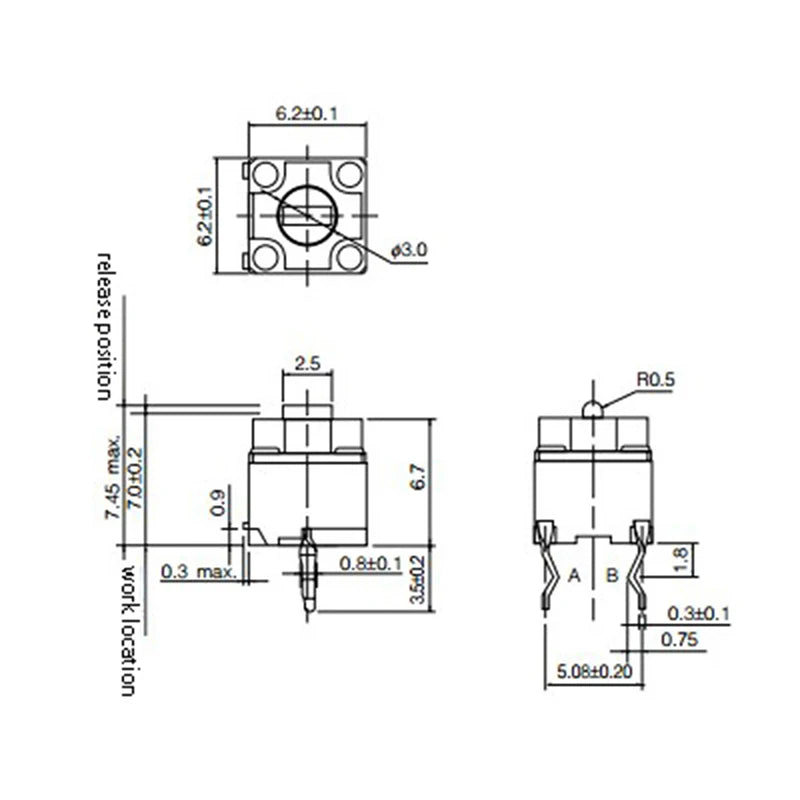 New Sale 10Pcs Mouse Square Micro Switch Button EVQP0E07K For IE3.0 Roller IO1.1 Oasis Select ong size