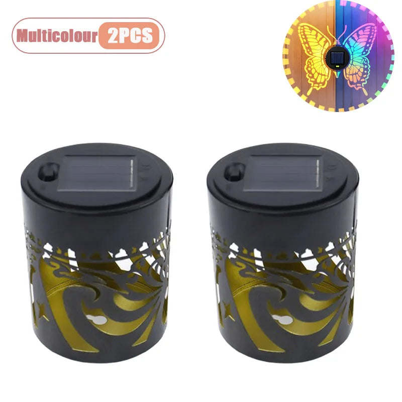 1-8PCS Solar Butterfly Wall Light Iron Hollow Projection Lamp Vintage Pattern Shadow for Outdoor Fence Gate Garden Decoration Oasis Select Multicolour-2PCS