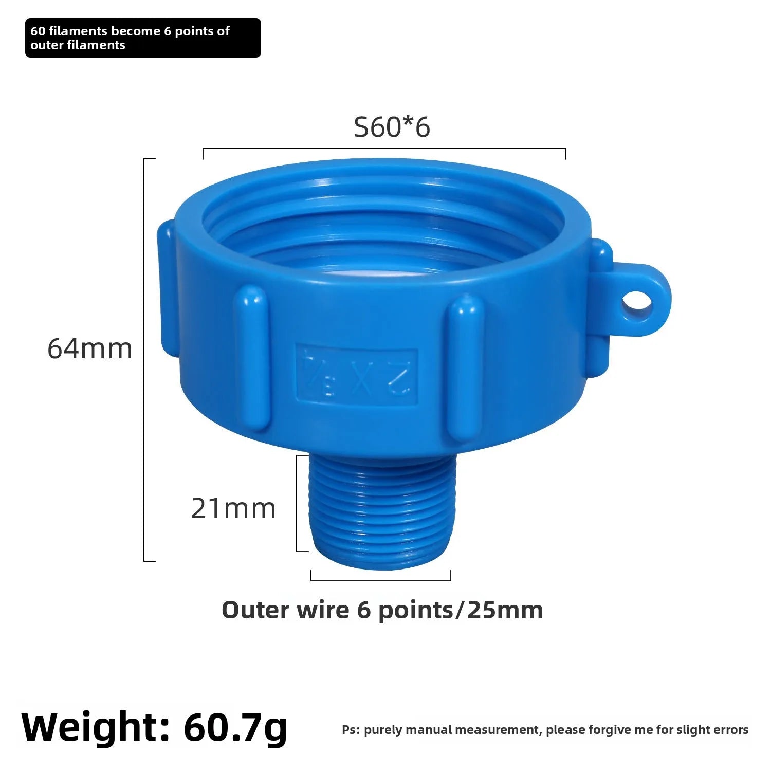 IBC Tank Adapter 60mm to 1/2'' 3/4'' 1'' 2'' Fine Thread Water Pipe Connector High Quality BSP Male Reducing Fittings 1Pcs Oasis Select blue NPS