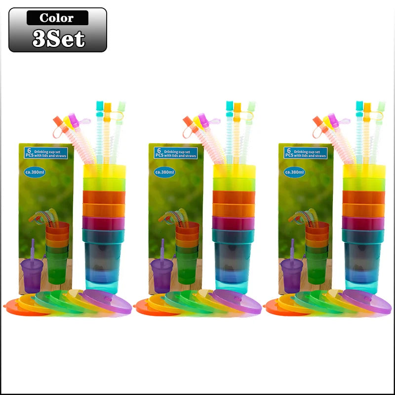 Colorful Expandable Plastic Straw Cup with Leak Proof Lid Siphon Mug for Summer Outdoor Travel Home Juice Milk Water DrinkingUse Oasis Select 3Set