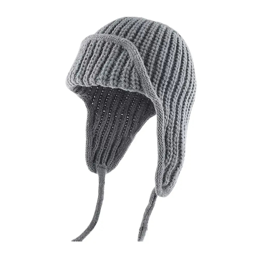 Warm Knit Trapper Hats for Women Ushanka Hat Knit Aviator Hat with Ear Flap Russian Hat for Winter Stocking Cap Beanie with Tie Oasis Select One Size Gray