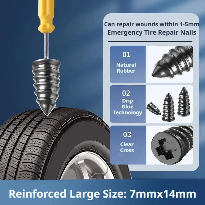 Tubeless Tire Repair Rubber Nail Kit – Car & Motorcycle 10/20PCS