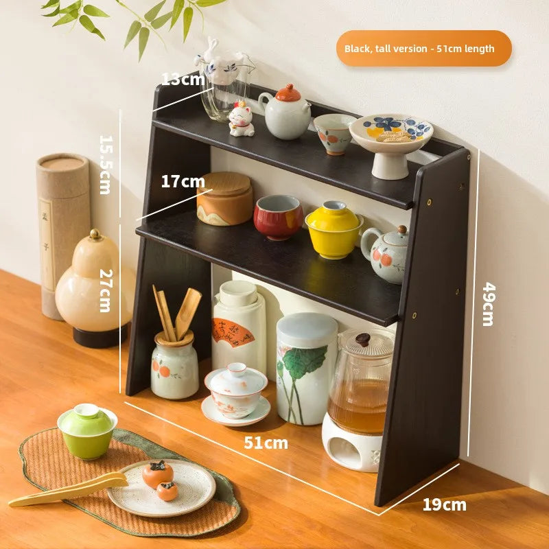 Desktop tea house walnut tea set rack teacup rack Bogu rack Chinese solid wood desktop tea table desktop storage Oasis Select Black 51 high