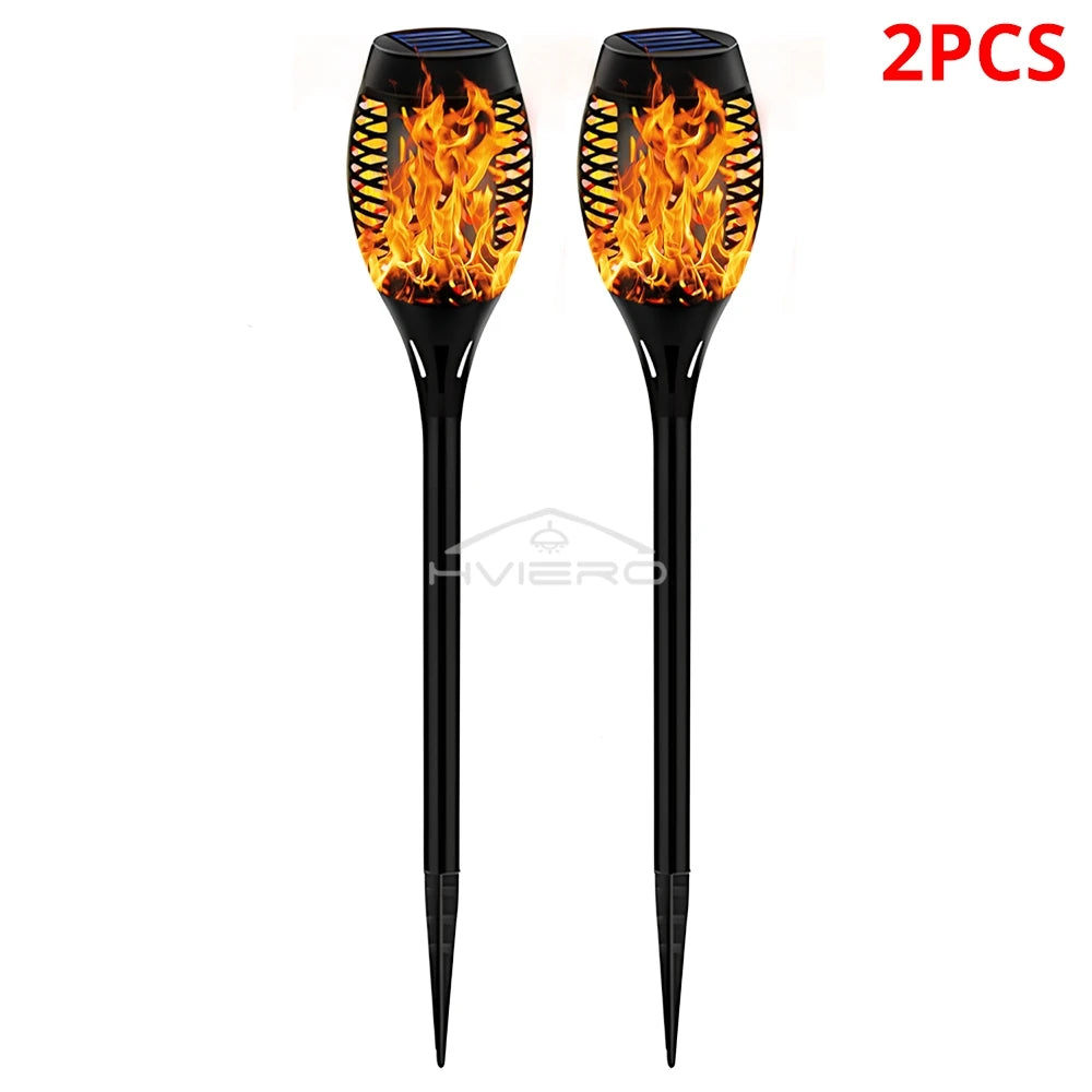 Solar Flame Torch Lights 12 LED Flickering Garden Path Lamps