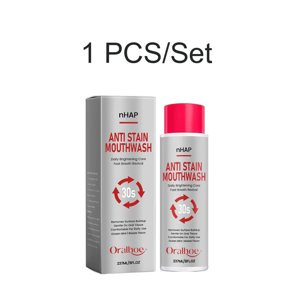 nHAP Anti Stain Mouthwash Whitening Breath Freshening Removes Surface Buildup Gentle Oral Care Mint Long Lasting Home Care 237ml Oasis Select A 1PCS