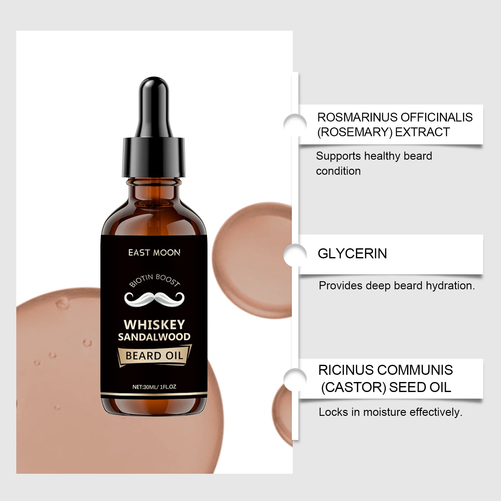 Rosemary Beard Care Essential Oil for Men's Thick Soft Smooth Nutritious Beard Oil Beard CareSoftening Styling Non-Greasy Oasis Select