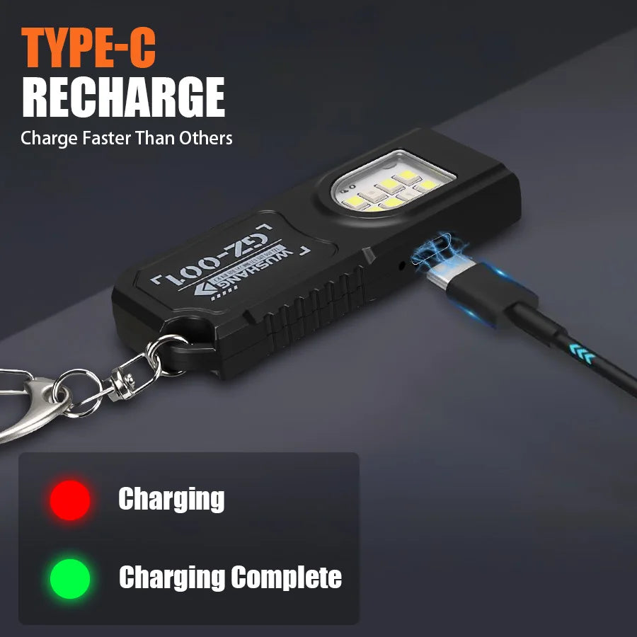 Mini COB LED Keychain Flashlight | USB-C Rechargeable, IPX6