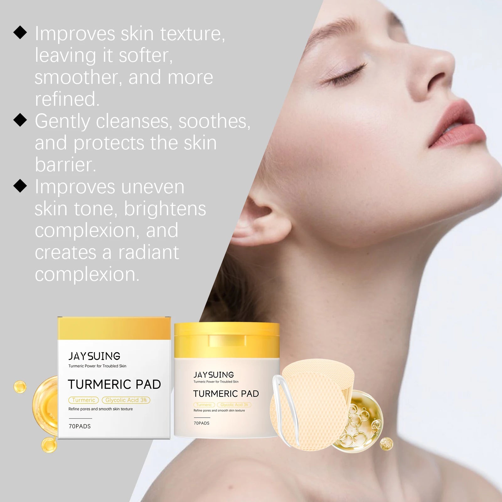 Turmeric Pore Cleaning Cotton Pad Soothe Skin Improve Skin Tone Clean Pores Prevent Pore Blockage Facel Exfoliating Cotton Pads Oasis Select