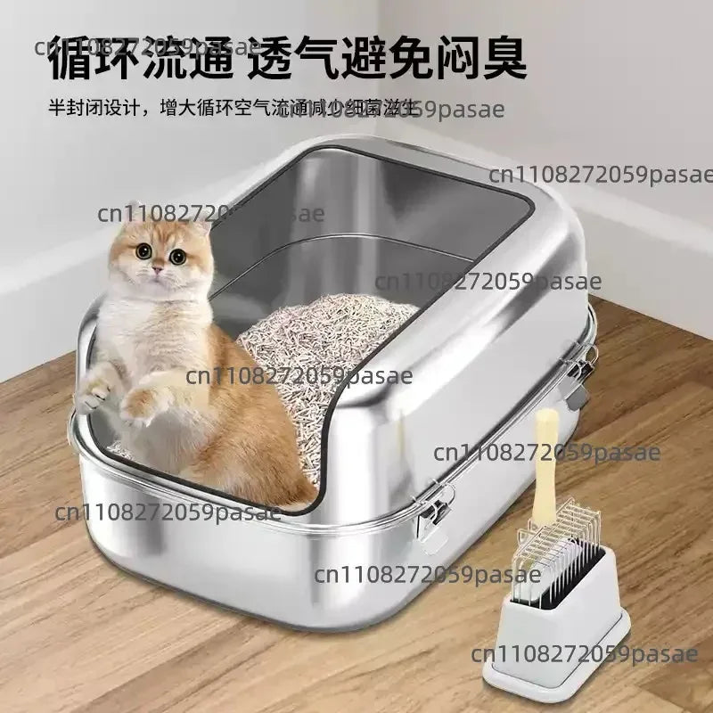 Extra Large Stainless Steel Cat Litter Box – High-Sided