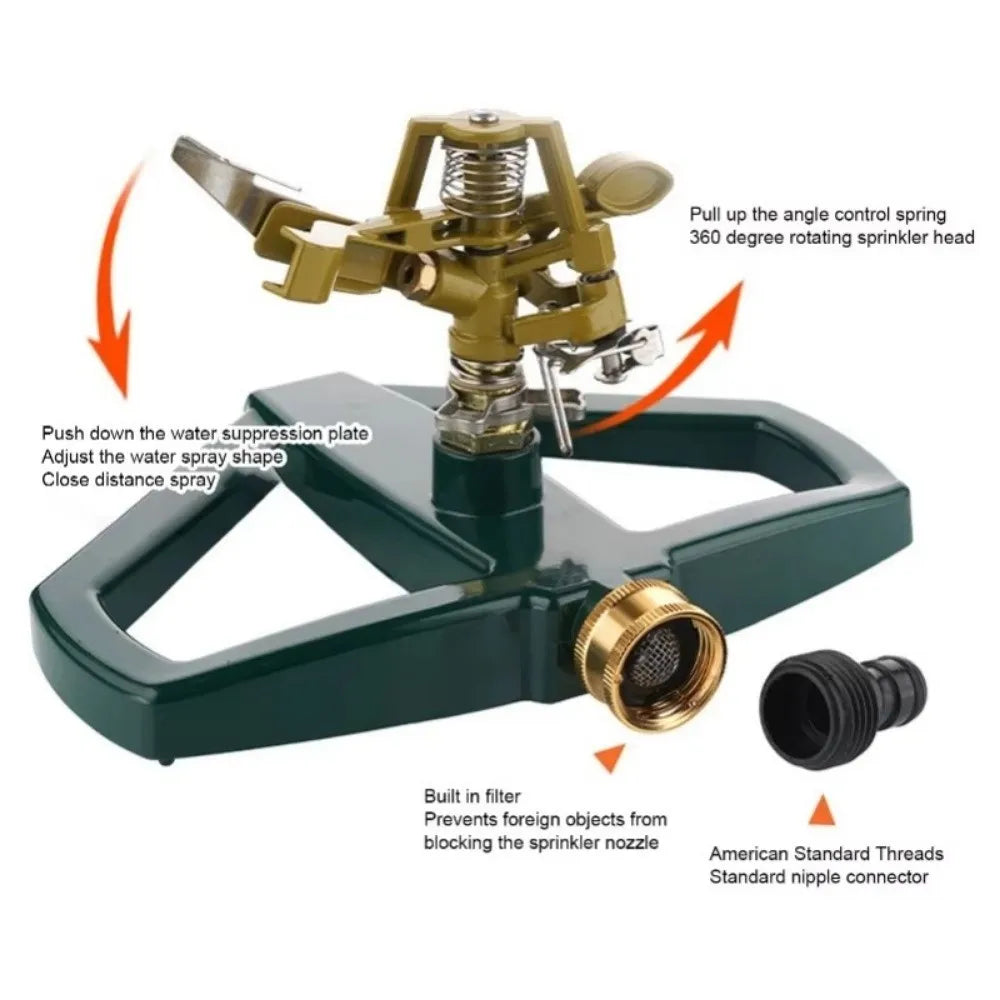 360° Rotation Garden Hose Sprinkler Zinc Alloy Construction Automatic Rotation Irrigation System Sprinkler Oasis Select