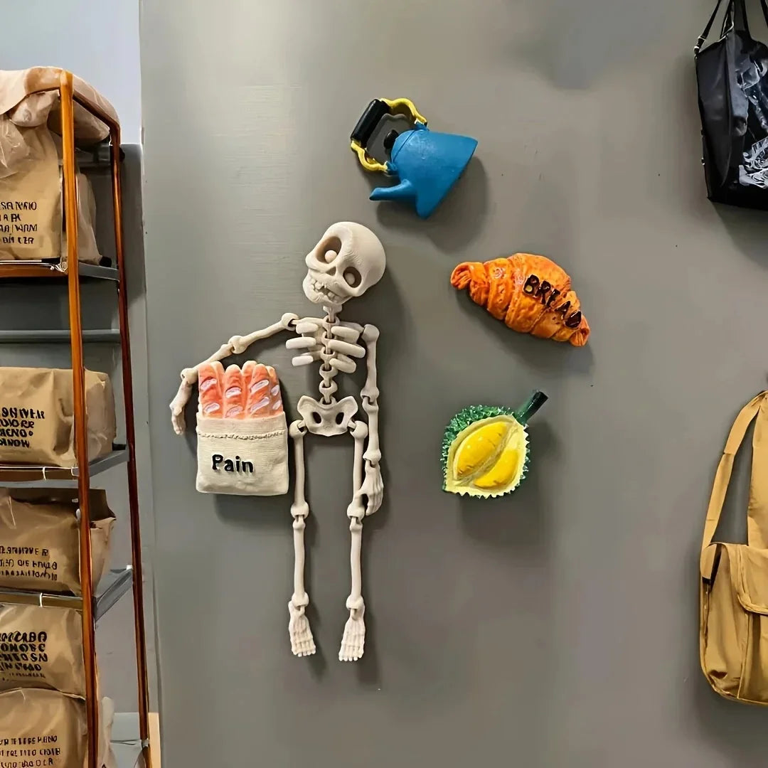 1Pc Magnetic Poseable Skull Fridge Magnet Funny Halloween Gift Easter Kitchen & Dining Decor Home Accessory, Quirky Decor Oasis Select