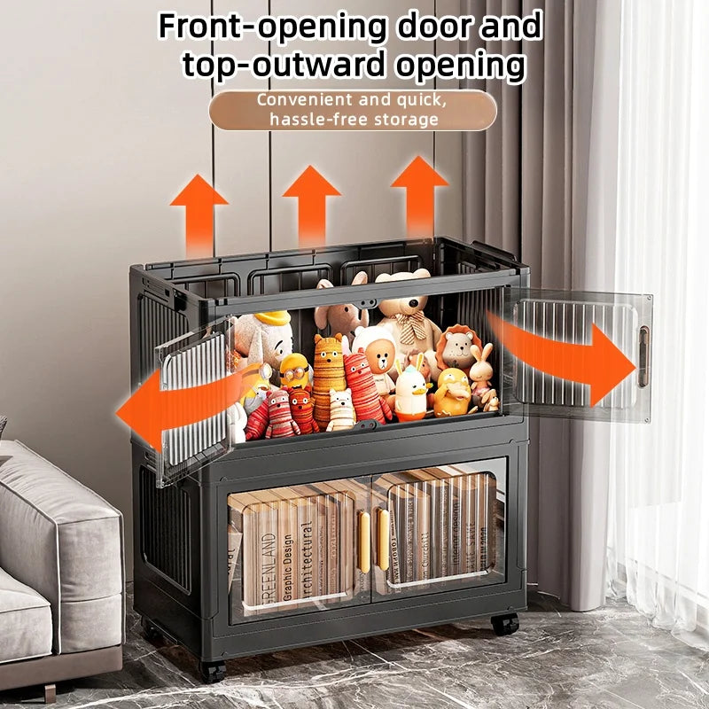 Foldable Clear Double-Door Storage Cabinet Large Space-Saving Mobile Organizer Dustproof Moisture-Proof for Kitchen Living Room Oasis Select