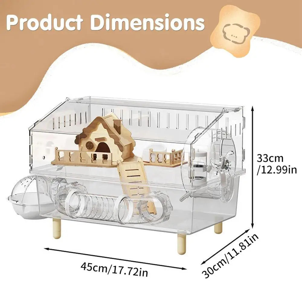 2-Layer Clear Acrylic Pet Habitats Hamster Cage Hamster Enclosure | for Indoor Outdoor Home Yard Breeding Observation Pet Shop Oasis Select Clear