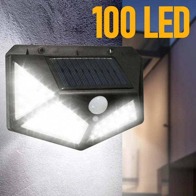 100 LED Solar Wall Lamp All Sides Luminous Motion Sensor Human Induction Courtyard Waterproof Stairs Outdoor Wall Light Oasis Select