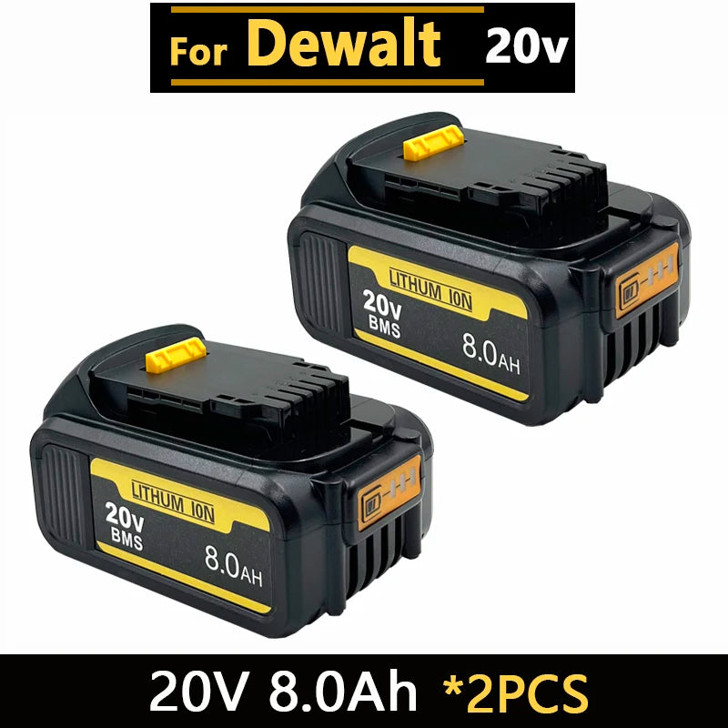 [Battery + Charger Set] 18-20V 6.0Ah/8.0Ah/12.0Ah Lithium Battery for DEWALT 20V MAX XR, DCB207 DCB205 DCB206, Oasis Select 2PCS 20V 8.0Ah