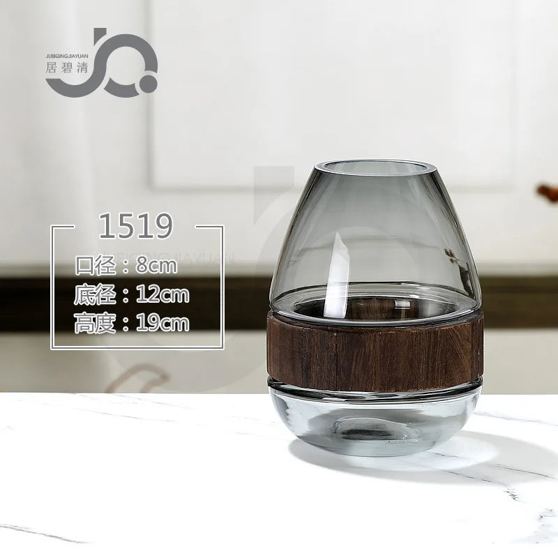 Modern Simple and Creative Wooden Piers Glass Vases Tabletops Home Flower Arrangements and Study Decorations Flower Vase Oasis Select