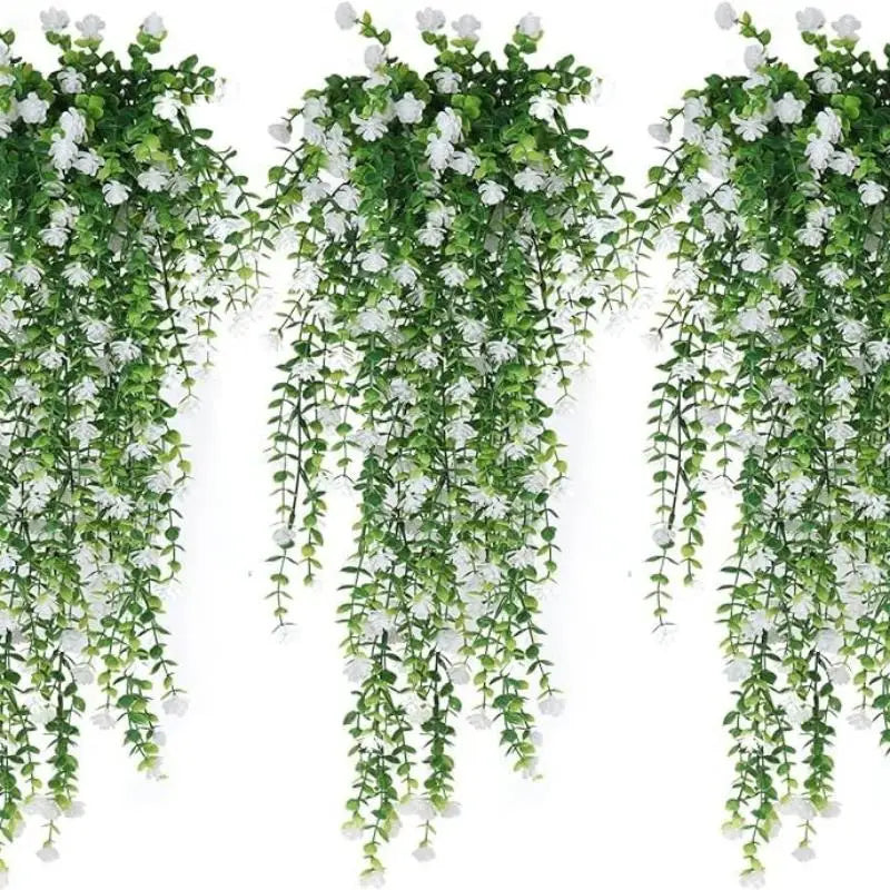 Artificial Plant Hanging Flowers with Eucalyptus Leaves: 2Pcs Wall Home Garden Greenery Vine for Wedding Decor Oasis Select