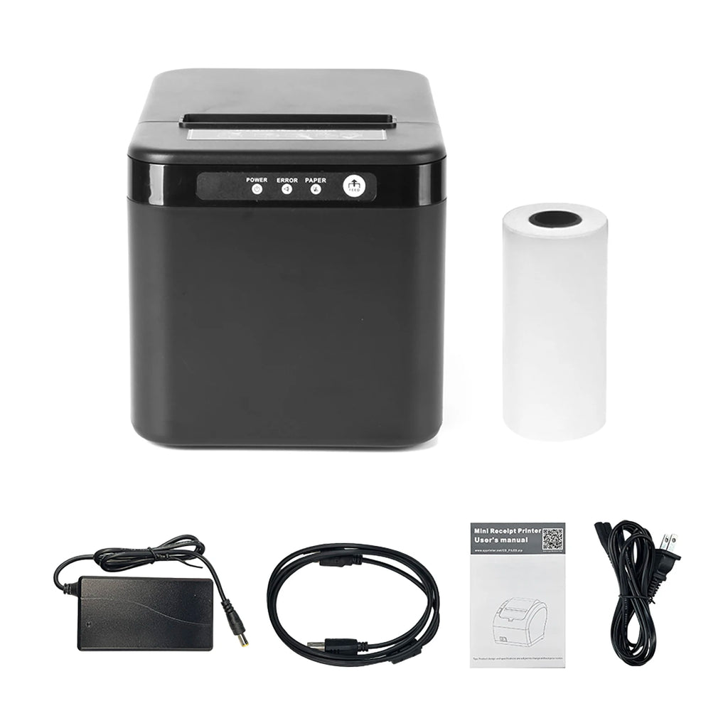 80mm Receipt Printer ESC/POS Thermal Printer Desktop Direct Print USB+LAN Connection High Efficiency with Auto Cutter LargePaper Oasis Select black US Plug