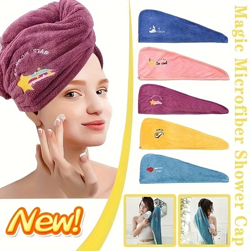 1pc Quickly Dry Hair Hat Super Absorbent Soft Bathroom Women Head Towels Girls Cute Hair Towel Hair Dry Wrap Bonnets Oasis Select