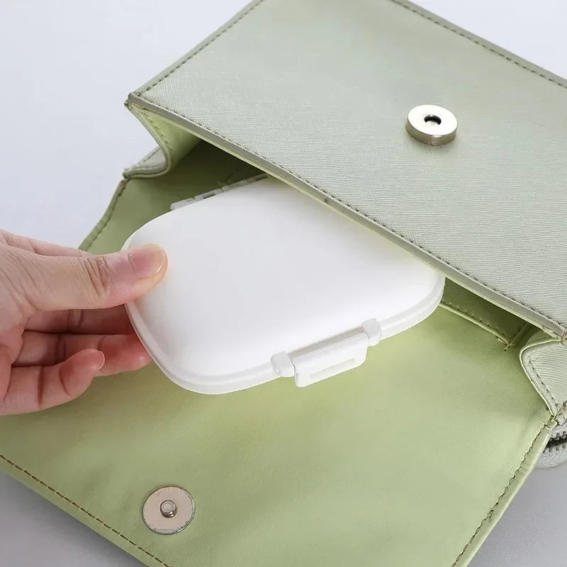 Mini Portable 8 Grids Pill Box Travel Medicine Organizer Container Wheat Sealed Tablets Storage Dispenser Box for Medicines Oasis Select