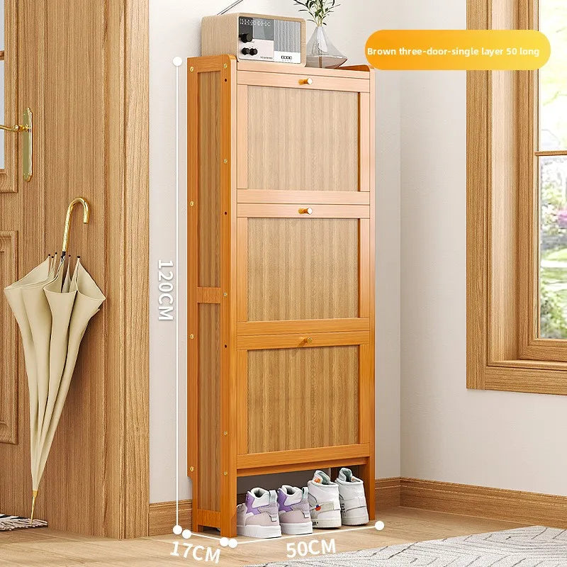 Ultra-thin shoe cabinet 17cm household door economical simple modern storage cabinet narrow large capacity tipping bucket Oasis Select Brown single 3-50