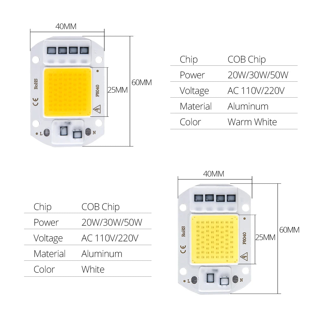 COB LED Chip 20W 30W 50W AC 110V/220V No Driver DIY Flood Light COB LED Chip Oasis Select