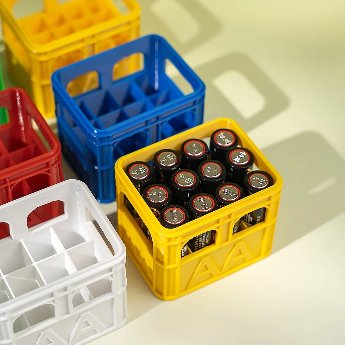 3D Printed Beer Crate Style AA/AAA Battery Storage Boxes Stackable Battery Organizer Home Office Desktop Decor Storage Tool Gift Oasis Select