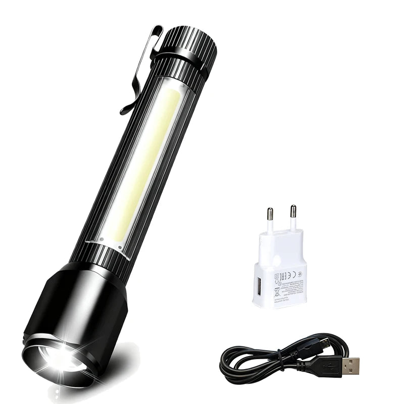 Rechargeable Zoom LED Flashlight Handheld Torch with 3 Modes Waterproof High Power Light Hand Lamp For Working Outdoor Camping Oasis Select 1PC with EU Plug ZOOM