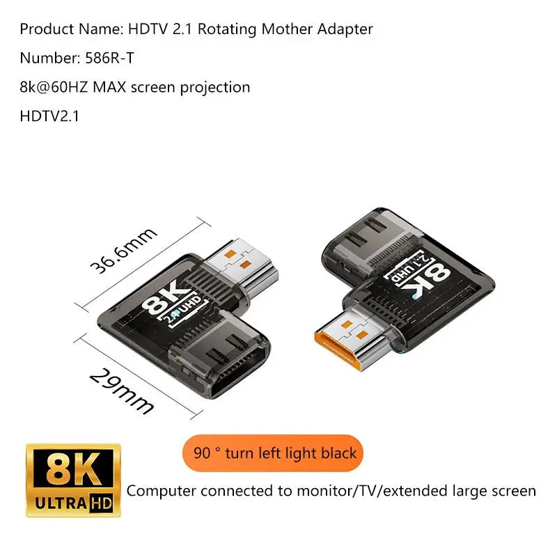 HDMI 2.1 Male to Female Adapter 8K@60Hz – 90/270/360° Angle