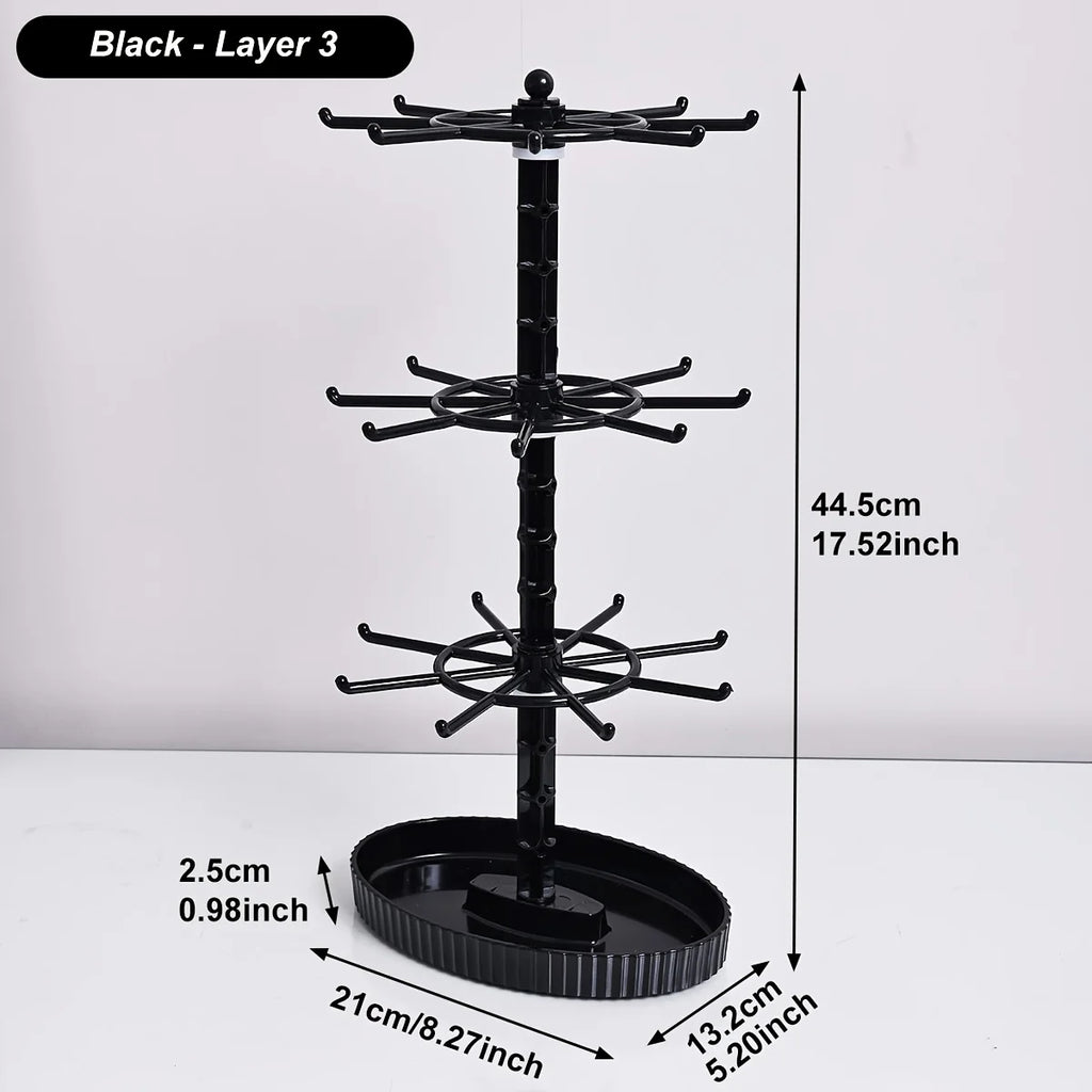 1pc rotatable 2-tier/3-tier jewelry display stand multi-functional hanging earringsrings bracelets watches accessories organizer Oasis Select 3layer-black