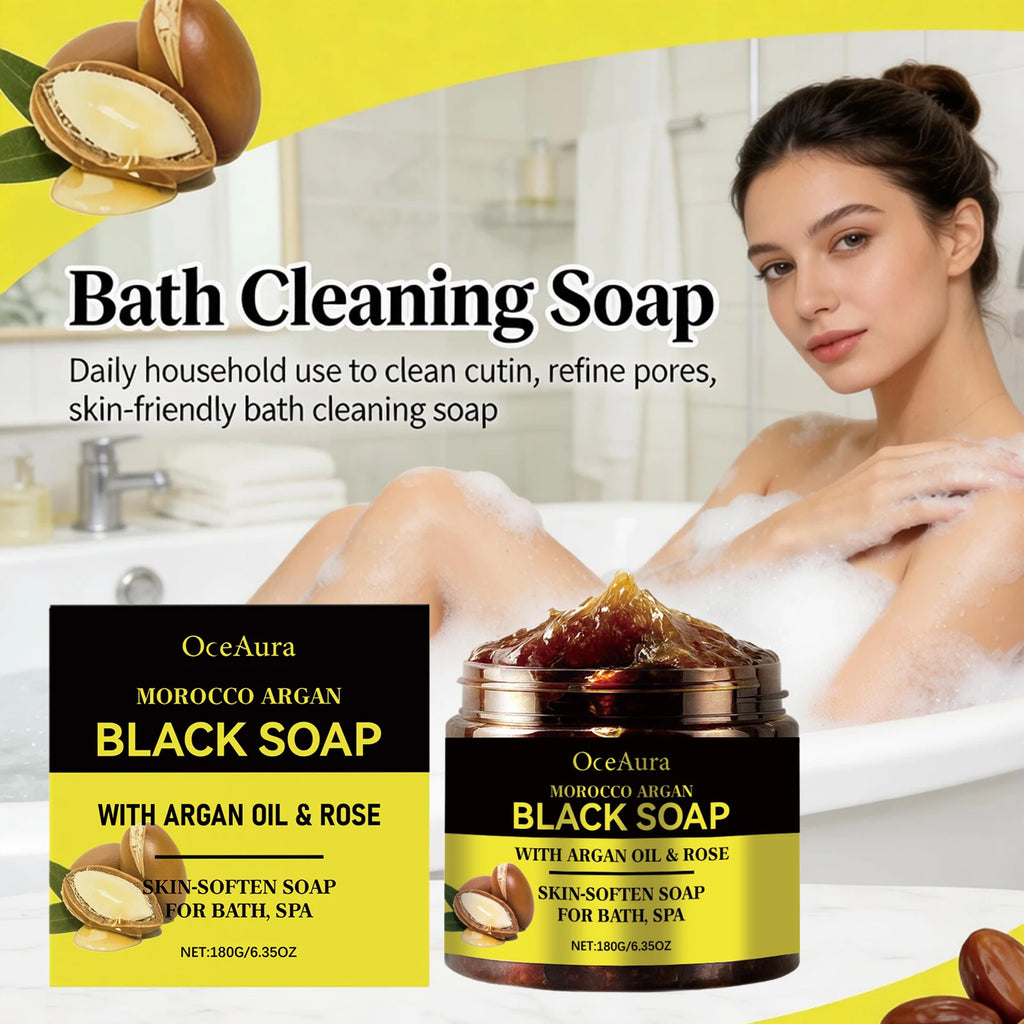 Morocco Argan Black Soap for Exfoliating Deep Cleaning Remove Dead Skin Body Scrub Purifying Moisturizing Brighten Skin Soap Oasis Select