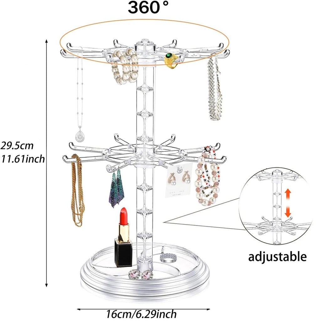 1pc 2/3 Floor Rotatable Jewelry Storage Rack Necklace Display Rack Rotating Keychain Bracelet Storage Rack Perfect Holiday Gift Oasis Select transparent-2layers