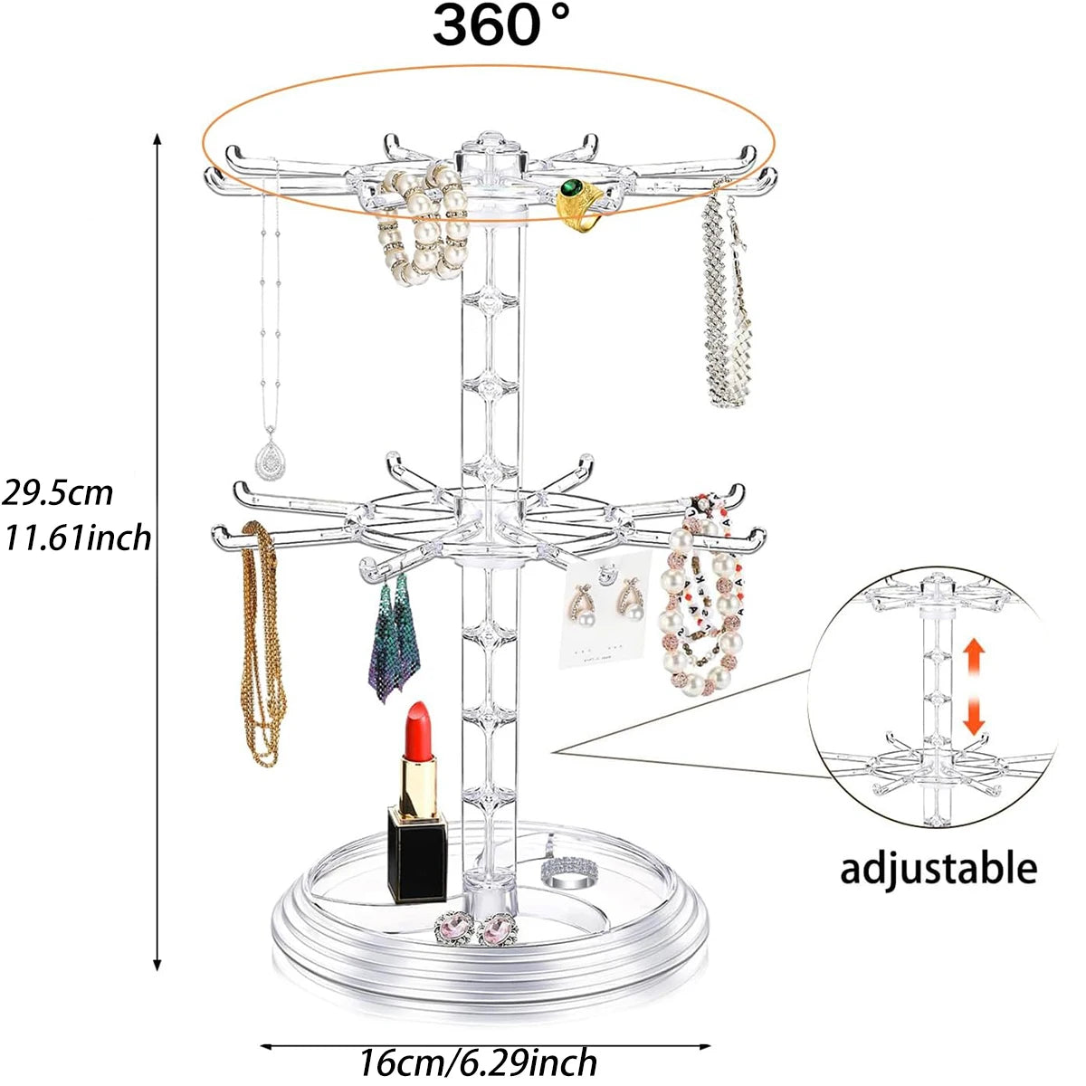 1pc 2/3 Floor Rotatable Jewelry Storage Rack Necklace Display Rack Rotating Keychain Bracelet Storage Rack Perfect Holiday Gift Oasis Select transparent-2layers