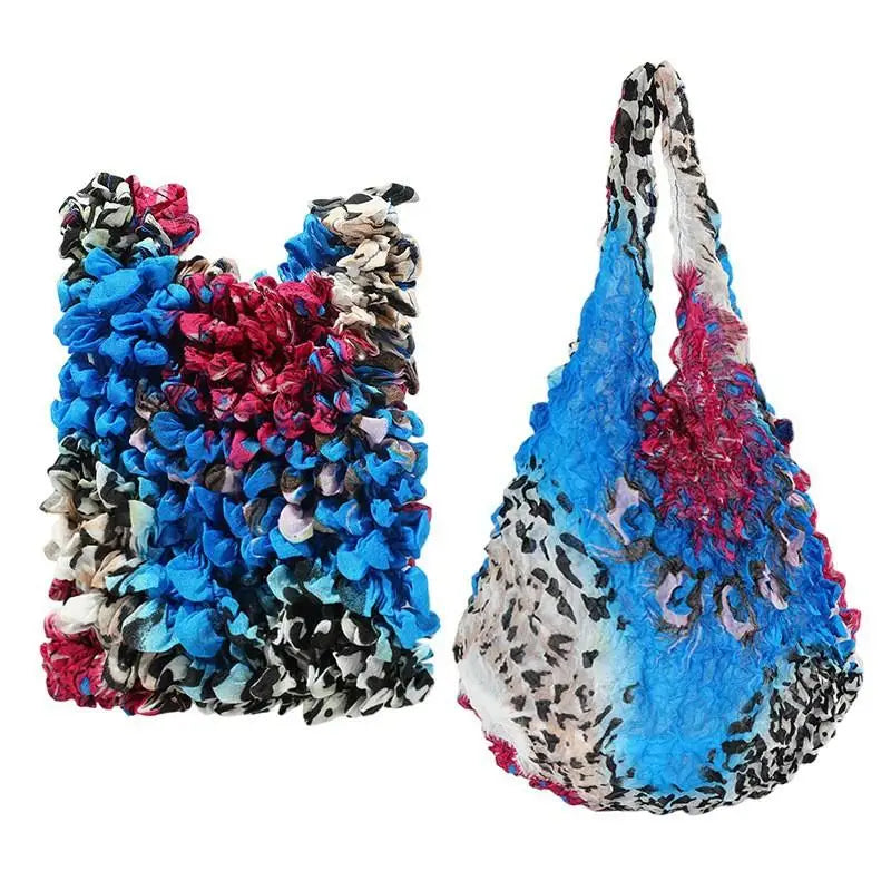 Flower Expansion Fold Pleated Flexible Stretch Mini Shopping Bag Large Capacity Bubble Elastic Portable Handbag Storage Bag Oasis Select A11