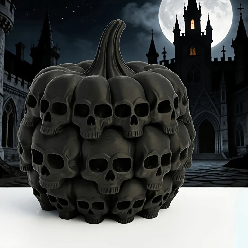 Black Skull Pumpkin Decorations Gothic Halloween Decorations Skeleton Stacked Pumpkin Statues Family Party Horror Theme Gifts Oasis Select