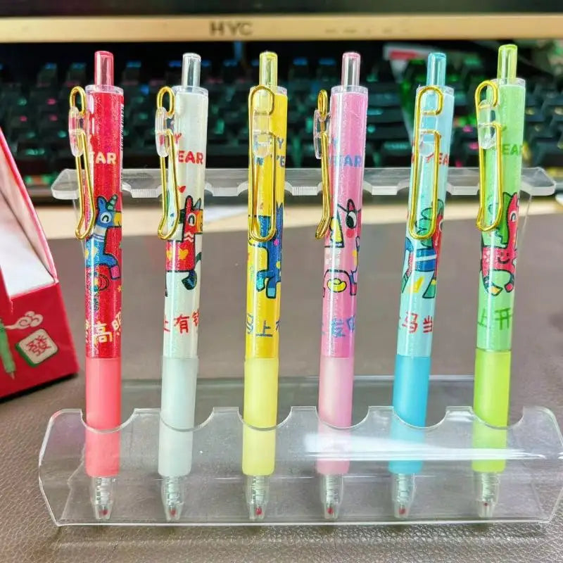 2/5Pcs Creative Pony Box Pressing Pens Cute Cartoon 0.5mm Black Ink Neutral Pen Student Stationery Supplies New Year Gifts Oasis Select