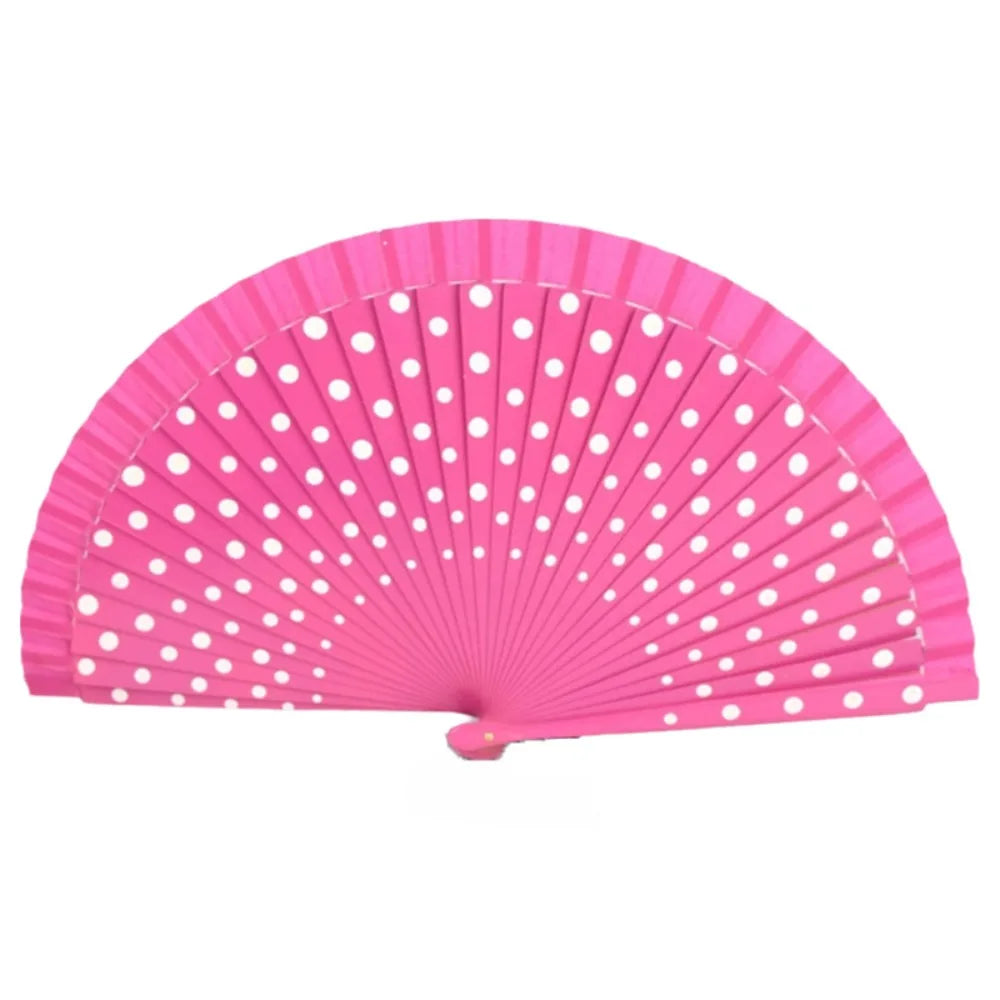Flamenco Spanish Folding Fan – Dots Pattern Wood Handle 42cm