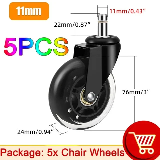 AD 5PCS Universal Mute Caster 50KG Wheel 10mm 11mm Replacement Office Chair Swivel Rollers 360 Degree Wheels Furniture Hardware Oasis Select 11MM 5pcs 3 inch