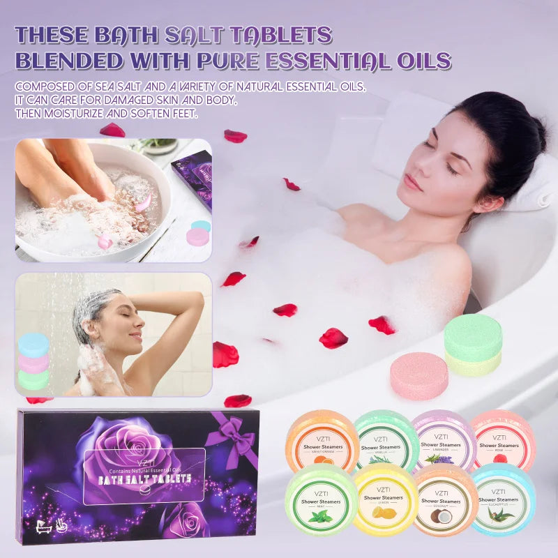 Aromatherapy Bath Salt Tablets 8-Pack – Essential Oil Gift Set