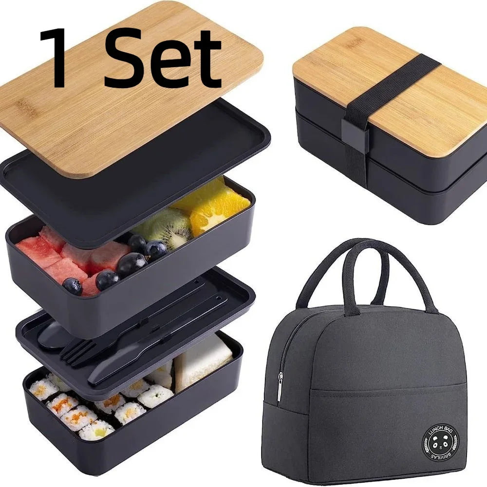 Stackable Bento Box with Utensils 1200ML All-in-One Meal Prep Compartment Lunch Containers Leak Resistant Lunch Box Oasis Select Black-C