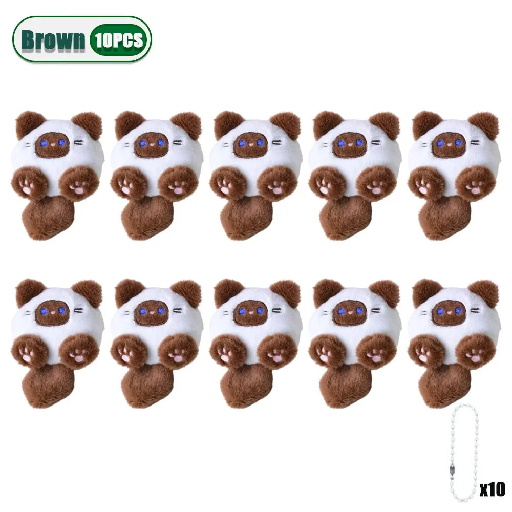 1-20PCS Cute Plush Long Tail Cat Pendant Cat Doll Doll School Bag Charm Key Charm Children's Birthday Gift Holiday Friend Gift Oasis Select Brown-10PCS