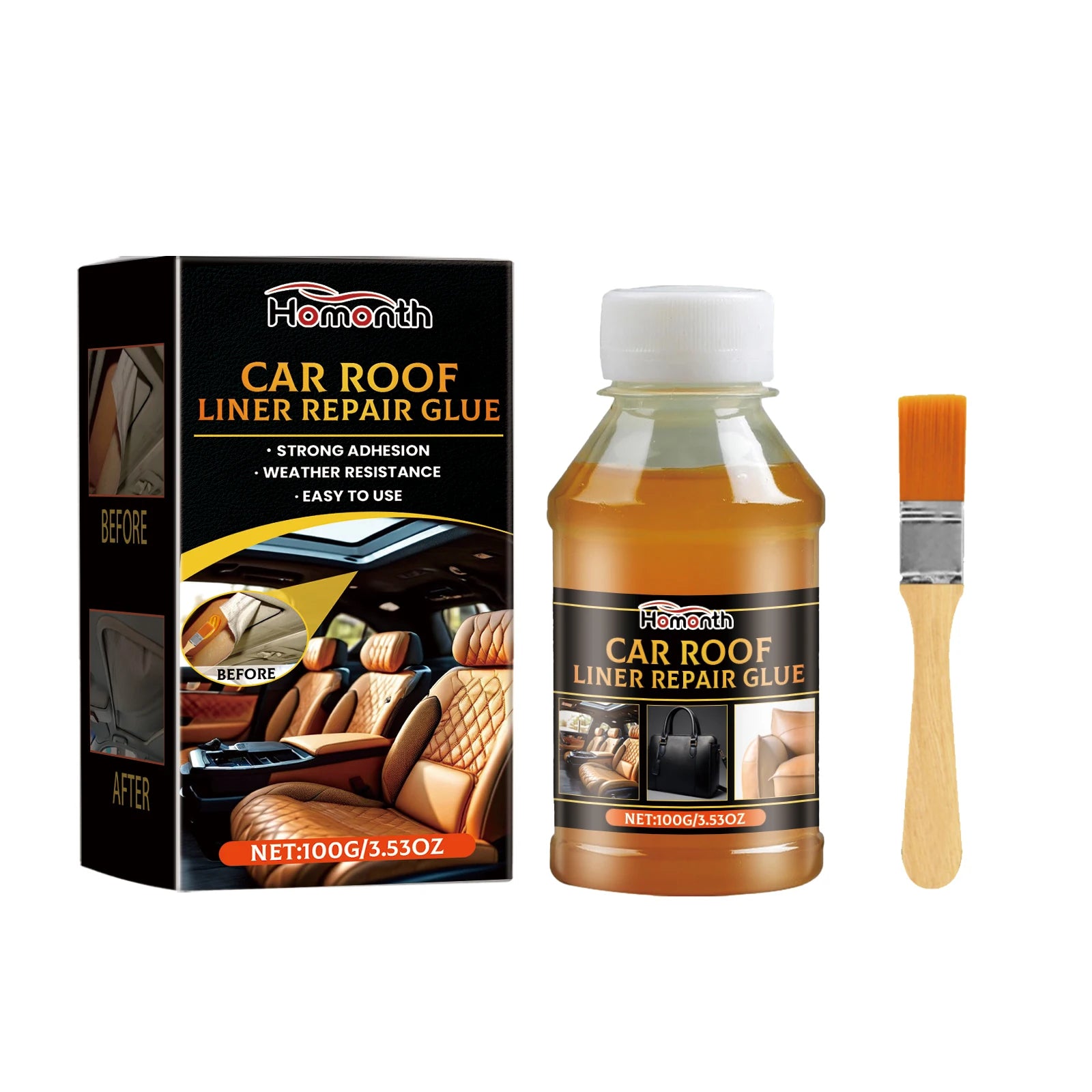 Car Roof Liner Adhesive Car Roof Fabric Glue Auto Front Rear Window Edge Sealing Strips Waterproof Dustproof Protector Oasis Select 100g with brush