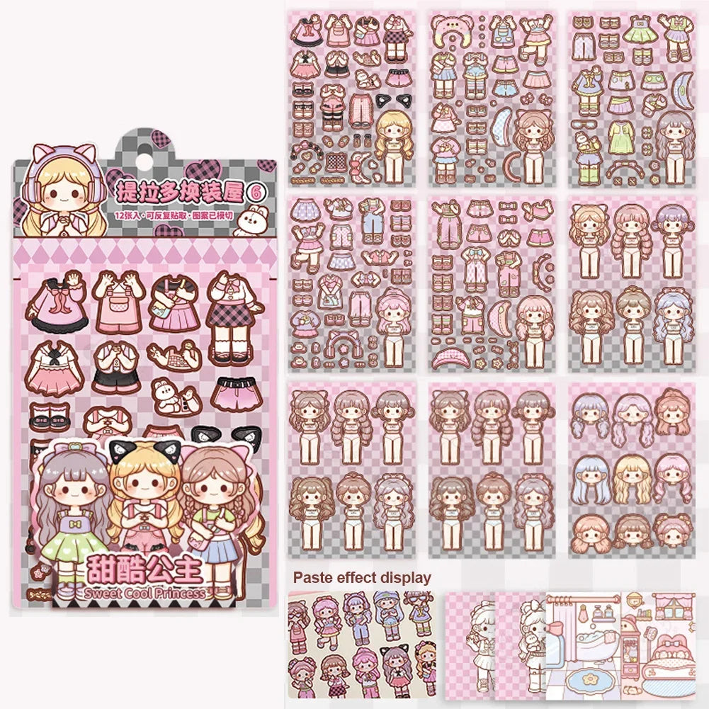 Dress Up Girls Stickers DIY Cartoon Princess Change Clothes Kawaii Toys Children Birthday Party Decor Gifts Stationery Sticker Oasis Select 6