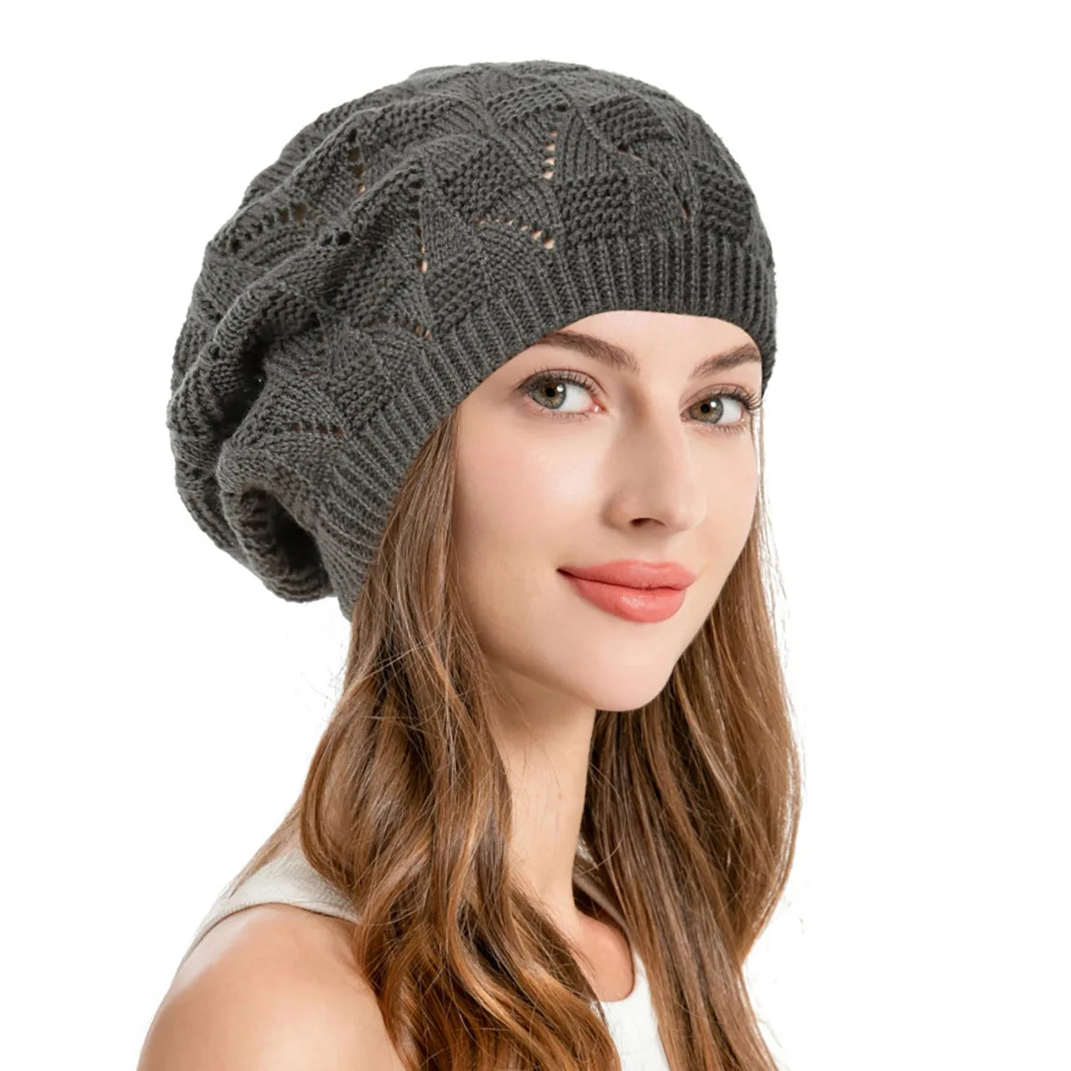 Women's Plain Color Knit Beret Hat Spring Casual Thin Acrylic Berets for Women Ladies French Artist Beanie Beret Hats Oasis Select dark gray