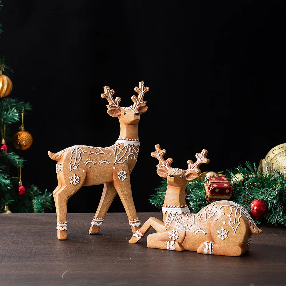 Christmas Reindeer Statue Xmas Elk Figurine Party Ornament Animal Adornment Holiday Decoration Deer Sculpture for Indoor Desk Oasis Select
