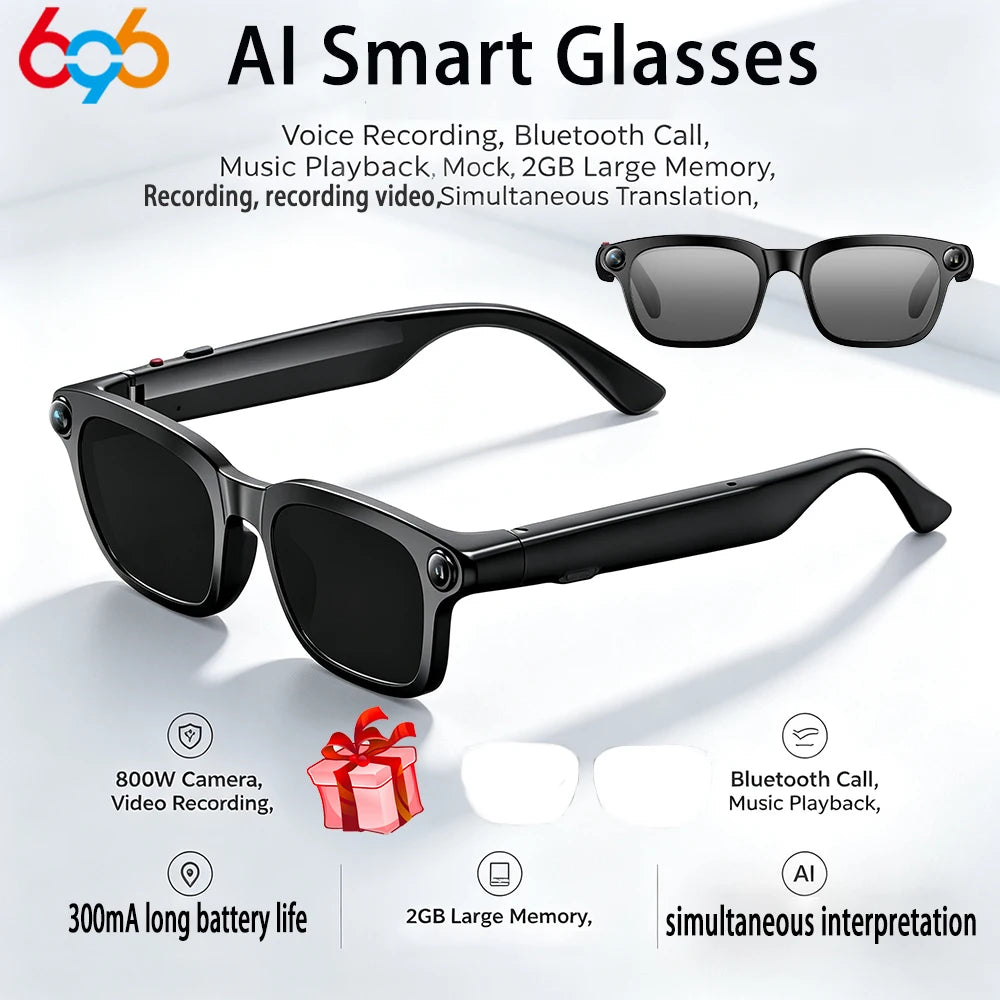 Smart AI Glasses 800W Shooting Camera HD Photo Video BT Call Eyewear Voice Assistant Real-Time Translation Sunglasses Waterproof Oasis Select
