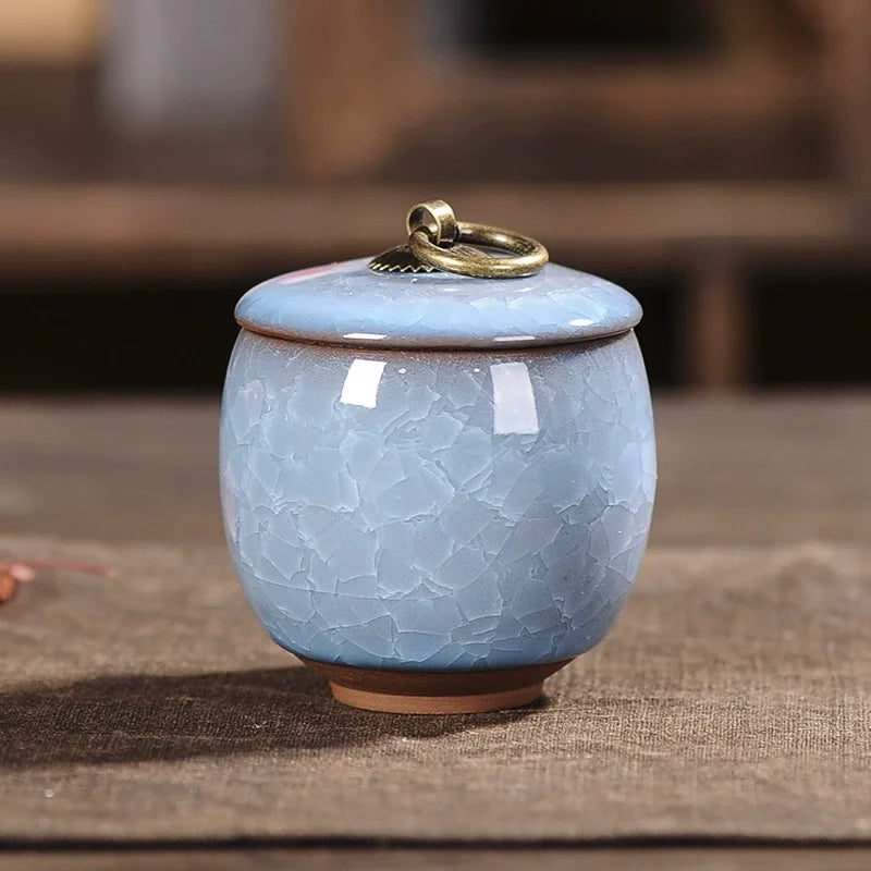 Ceramic Caddies Tea Container Coffee Canister Porcelain Tea Caddy Tea Storage Box Container Oasis Select Sky blue 6.3x7.3cm