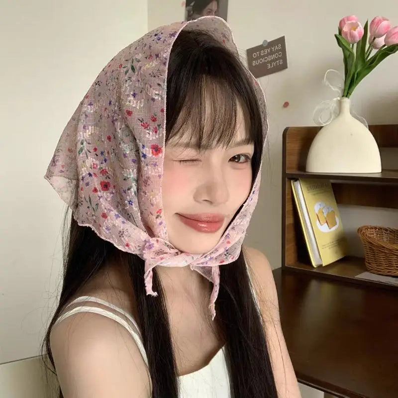 Vintage Floral Headscarf Women Bandana Head Wrap Hair Clips Headwear Summer Travel Beach Hair Accessories Oasis Select A3
