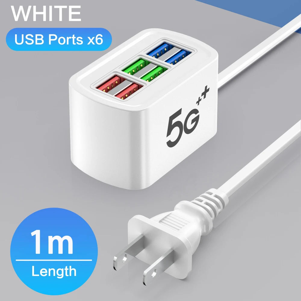 3.1A 6USB Charger Fast Charging EU US Plug Wall Charger USB Hub Adapter 6 Ports USB Quick for Mobile Phone IPad Socket Splitter Oasis Select US Plug